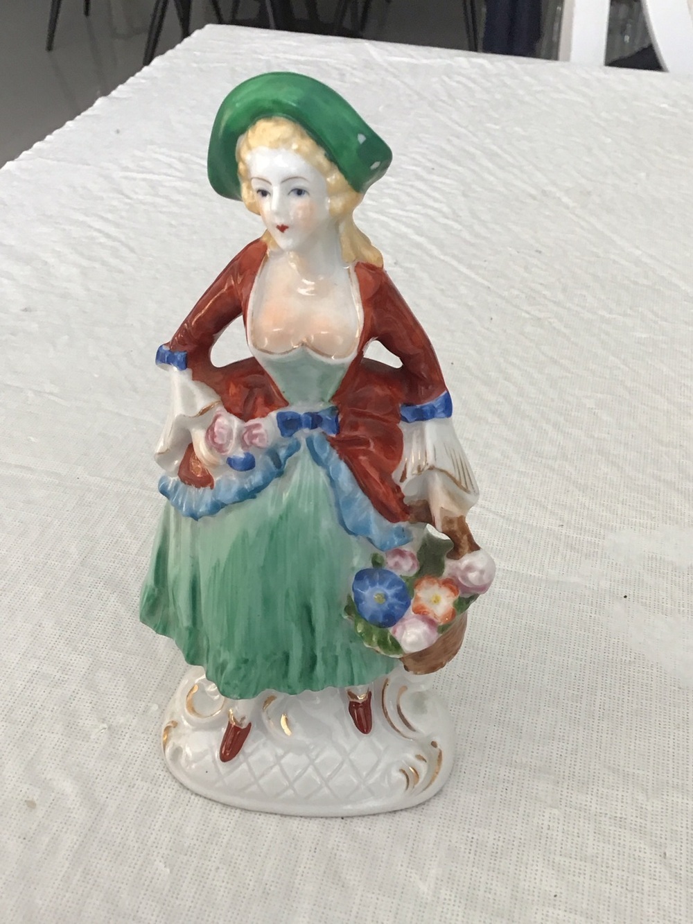 Hand-Painted Porcelain Figurine Woman in Green Dress -made in Occupied Japan #33